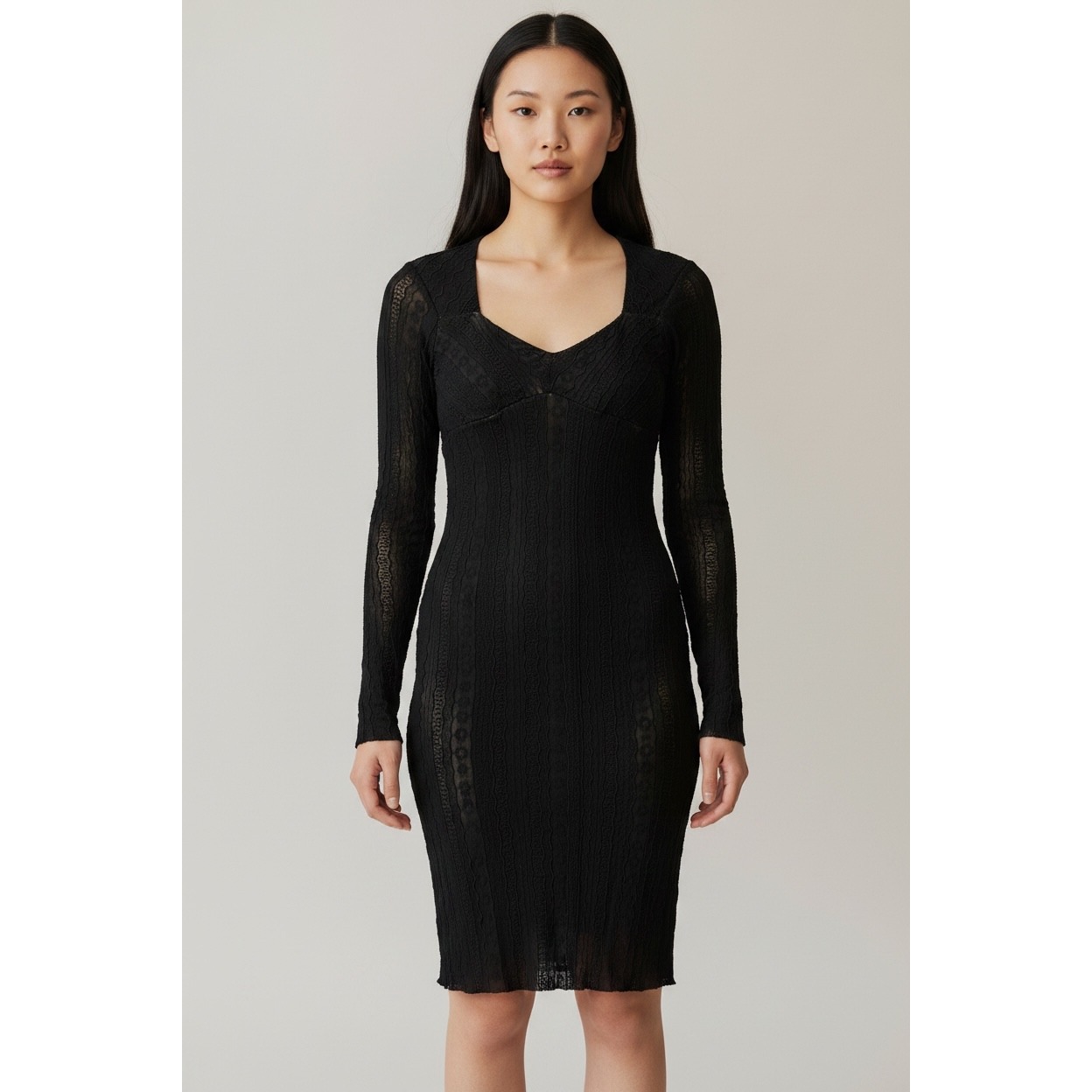 Cosabella Black Lace Long Sleeve Bodycon Dress Made In Italy Sweetheart Neck L